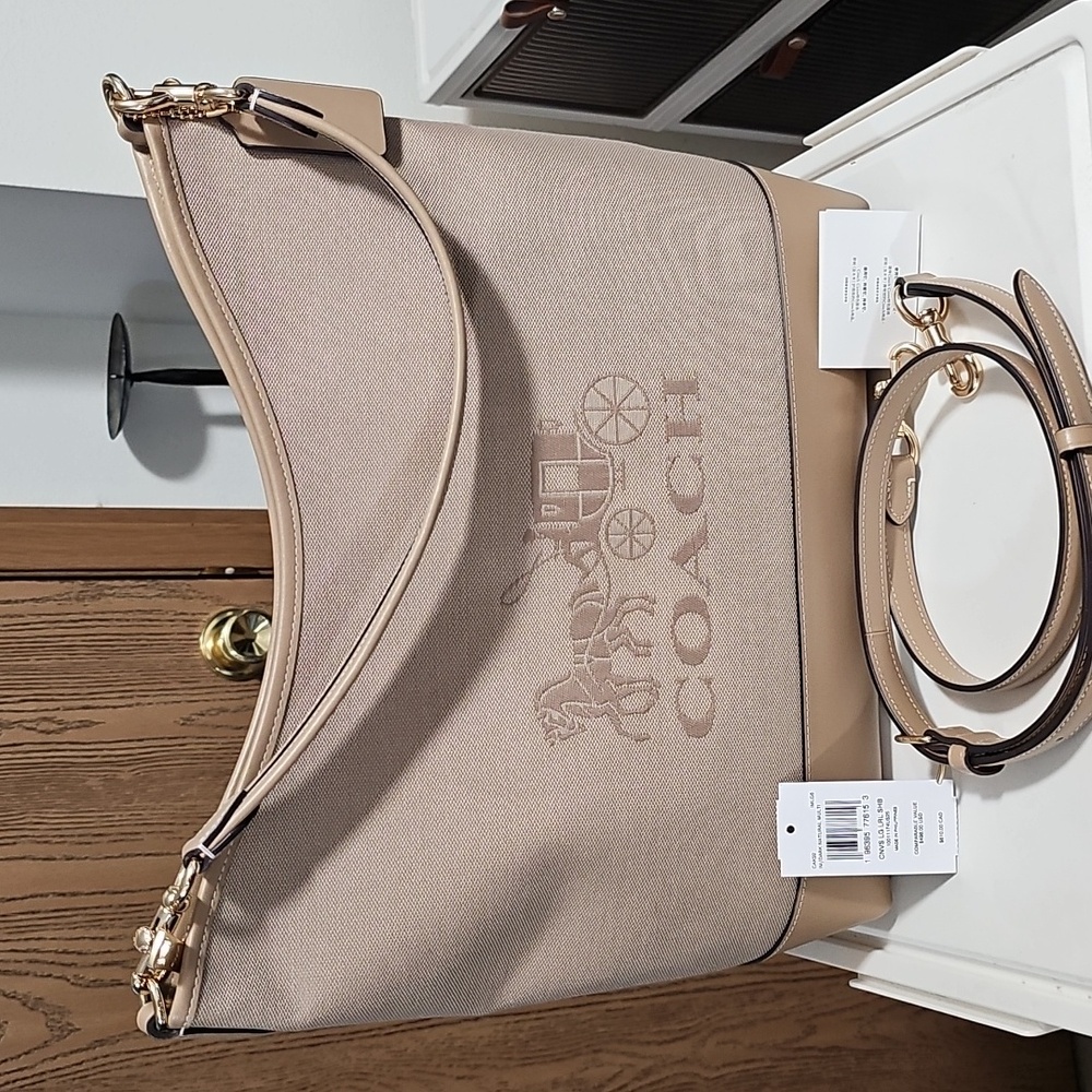 WEEKEND SALE...Coach Canvas Large Laurel...Natural Dark Multi Shoulder Bag